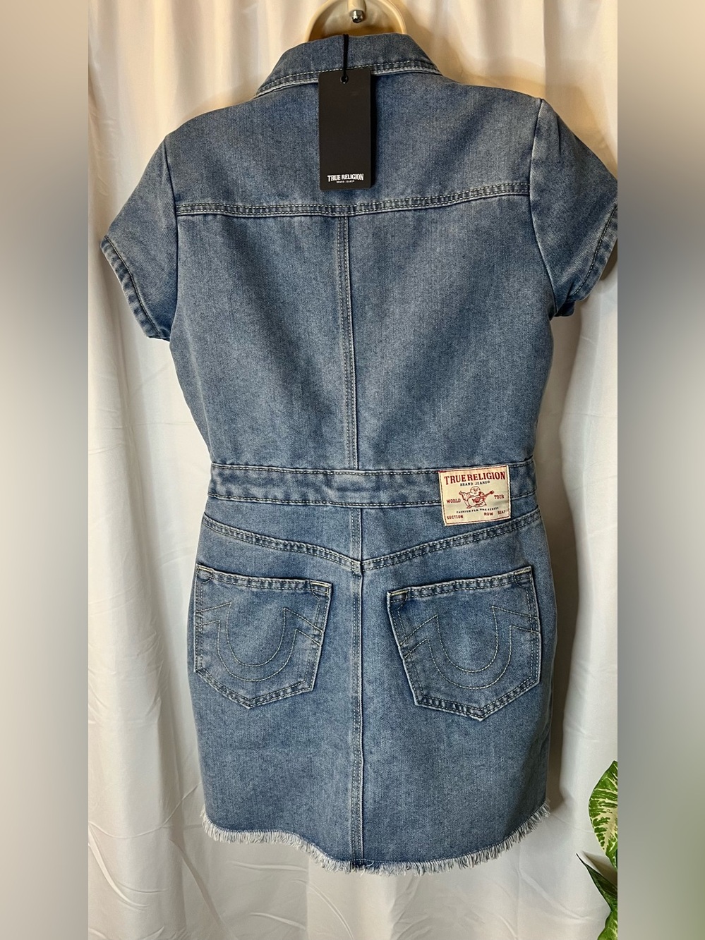 True Religion Medium Blue Denim Button-Front Mini Dress - Picture 8 of 16